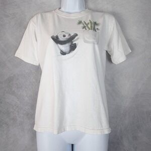 Vintage Panda Bear Shirt Youth Large White Cute Bamboo Double Sided Anvil Tag